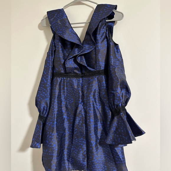 NWT Beulah Style runway eccentric black and blue off shoulder mini dress - Picture 3 of 10